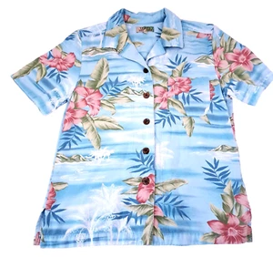 Vtg Tahiti Reef Club Women's S Hawaiian Floral Button Down Cruisewear 100% Rayon - Picture 1 of 7