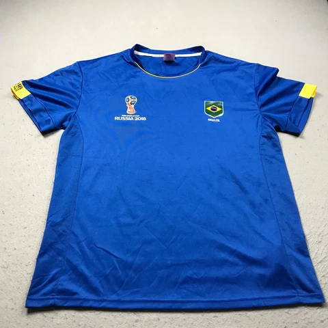 Brazil Soccer Shirt Mens Large Blue Yellow Short Sleeve Russia World Cup 2018 Cover