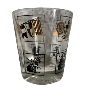 Vasos de bar vintage Mid Century náuticos en las rocas dorados negros - Imagen 1 de 5