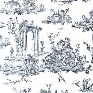 1414 . Black Toile De Jouy 100% Cotton Fabric, price per 1/2 metre, 136 cm wide - Picture 1 of 4