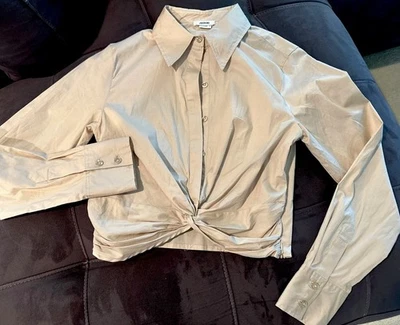 JASON WU Collared Twist Blouse Top Button Down Long Sleeve Size Tan Small - Image 1 of 4