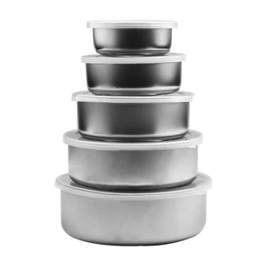 Set Of 5 Mixing Bowls With Lids Stainless Steel Non Slip Base Home Kitchen Food - Picture 1 of 15