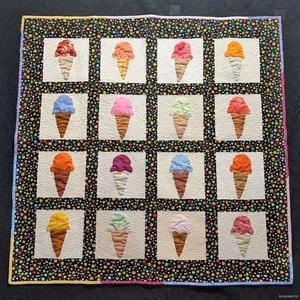 Baby Crib Quilt Blanket Ice Cream Cone Handmade Finished Throw 42" X 42" Gelato - Picture 1 of 2