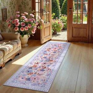 Floral Hallway Runner Rug, 2x6 Kitchen Rugs 2'x6', Purple - Picture 1 of 7