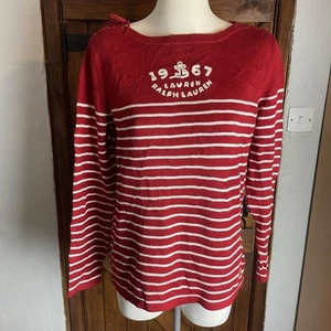 Lauren Ralph Lauren Womens Red Cotton Spellout Long Sleeve Jumper Size M - Picture 1 of 7