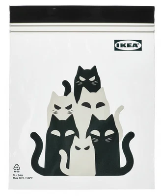 Pack de 25 IKEA KUSTFYR Halloween Bolsa Resellable, Patrón Gato Gris 1L Foto 1 de 4