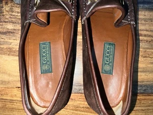 Rare Super Vintage Gucci Calf Suede Leather Horsebit Loafers Brass Italy 46.5 - Picture 1 of 18
