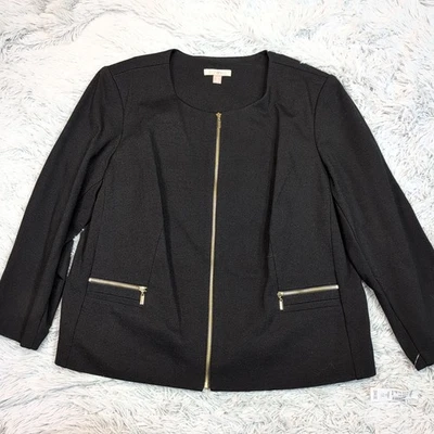 Jaqueta Roz & Ali Feminina 1X Preta com Zíper Casaco Leve Preppy Conforto Nova - Imagem 1 de 4