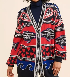 ๐$195 FARM RIO SZ XS FITS SMALL MEDIUM HEARTS MIXED PRINT CARDIGAN SWEATER - Picture 1 of 4