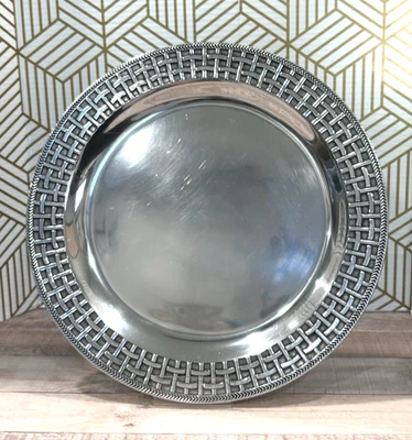 Bandeja para servir redonda vintage Wilton Armetale con patrón tejido de cesta 14" HERMOSA Foto 1 de 4