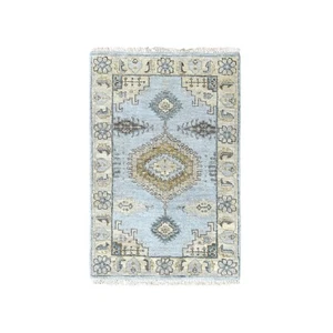 2'x3' Gray Village Inspired Geometric Design Wool Hand Knotted Mat Rug R10324 - Picture 1 of 7