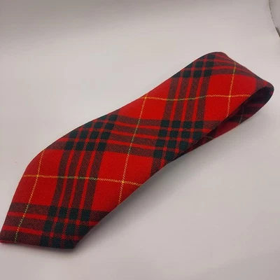 Men's Red Plaid Necktie - Woven Textured Tartan Classic Wool Tie 56 inch Read! - image 1 of 4