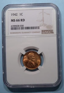 1942-P WHEAT CENT NGC MS 66 RD EBAY AUCTION COMP $24.95 STOCK PHOTO #SP-1 - Picture 1 of 2