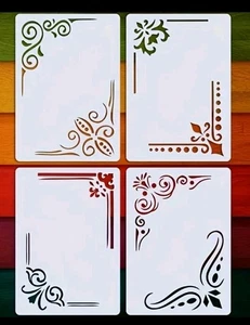 4 plantillas de esquina de borde de lujo vintage Fluer-de-lis y plantillas de desplazamiento artesanía - Imagen 1 de 4