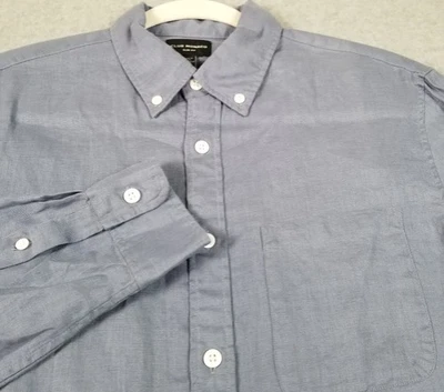 Club Monaco Button Up Shirt Men’s Small S Blue Linen Long Sleeve Slim Fit Breezy - Image 1 of 4