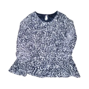 Rafaella Peplum Blouse Women's Size XL Black White Lace Sheer Sleeve L/S  - Picture 1 of 8