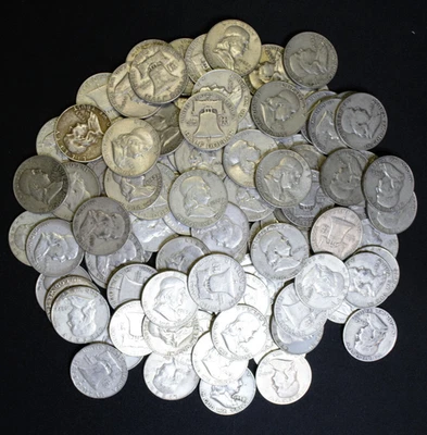 1948-1963 Benjamin Franklin Halves "XF+" 90% plata lote de valor nominal de $10 Foto 1 de 2