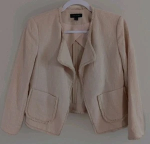 Ann Taylor Tweed Ivory Office Workwear Professional Open Front Blazer Size Small - Picture 1 of 12