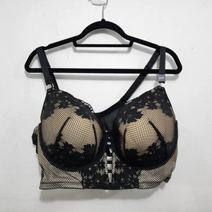 NEW Cacique Lane Bryant Black Nude Lace Longline Boost Balconette Bra 44DDD - Picture 1 of 24
