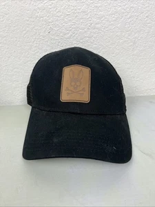 Cappello camionista Psycho Bunny in pelle con toppe e rete nero con cinturino sul retro - Foto 1 di 6