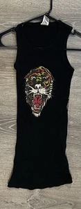 Camiseta sin mangas Don Ed Hardy Designs para mujer talla única negra 2 caras tigre hecha en EE. UU. - Imagen 1 de 9
