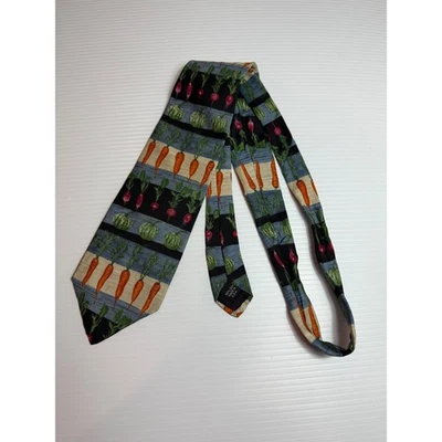 Structure Necktie 100% Silk Novelty Vegetables Carrots Radish Made in USA - Image 1 of 4