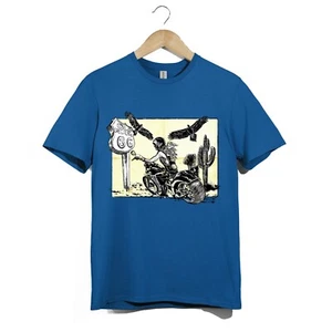Route 66 Biker T-Shirt Unisex Motorcycle Rider Desert Road Tee Vintage Travel - Picture 1 of 20
