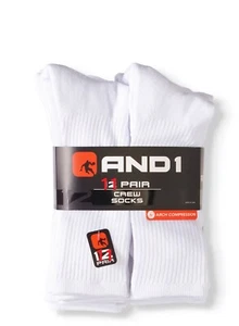 AND1® Men's Crew Socks 11 pack "ARCH COMPRESSION~Reinforced heel and Toe" - Picture 1 of 16