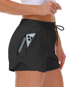 Women'S Running Shorts with Liner 3 Zipper Pockets Elastic Workout Athletic Gym  - Picture 1 of 12