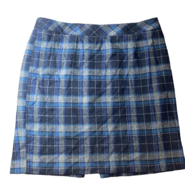 Chadwicks of Boston Women's Wool Blend A Line Skirt Blue Plaid Size 16 - Image 1 of 4