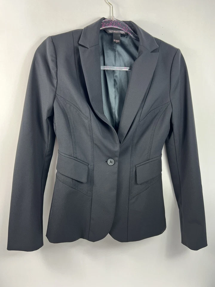 Blazer Victoria's Secret para mujer talla 4 negro 1 botón 4 puños con botones Foto 1 de 4