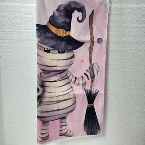 MEHOFOND Happy Halloween Backdrop Mummy Witch Hat Broom Photo Booth Props, 7x5ft - Picture 1 of 5
