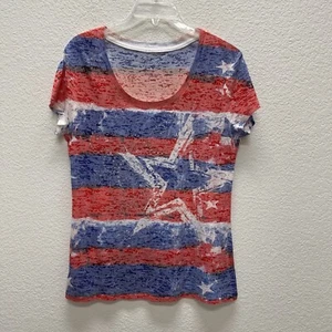 Prairie Rose Shirt Womens Shirt Top Large L Sheer Blue Red White Patriotic July - Picture 1 of 5