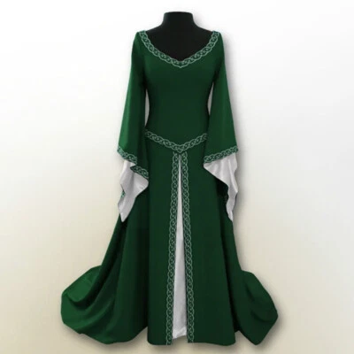 Vintage Female Long Sleeve Medieval Renaissance Long Dress Cosplay Costumes Plus - Image 1 of 4