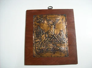 Pintura en relieve arte lámina de cobre original, ciervos en los bosques - Imagen 1 de 10