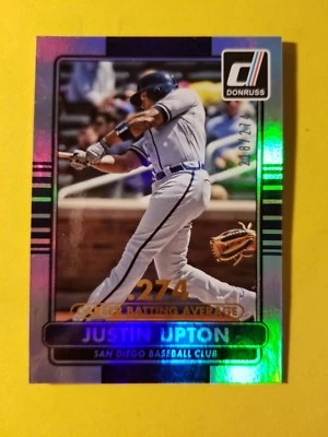 JUSTIN UPTON * 218/274 * CAREER STAT LINE #52 SAN DIEGO PADRES * 2015 DONRUSS - Image 1 of 3