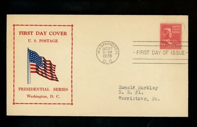 US FDC #822 Egolf M-37 1938 Washington DC 17 Cents Andrew Johnson Prexy Prexie - Image 1 of 2