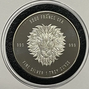 Mandala Lion Head Chad Collector Coin 1 Troy Oz .999 Fine Silver Medal Round - Picture 1 of 14