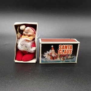 Scatola fiammiferi vintage Babbo Natale gomma viso corpo imbottito mini ornamento natalizio - Foto 1 di 18