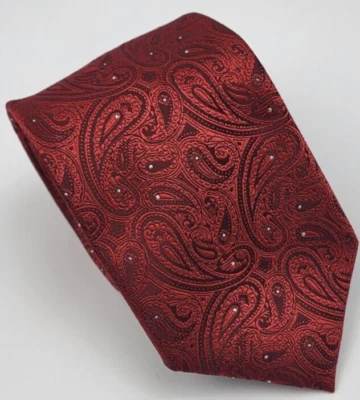 Corbata Stafford Poliéster Roja Paisley Plateada Lunares Hombres Ajustada 57 x 3 Foto 1 de 4