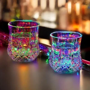 4 pc Glass Light Up Drinking Shot Cups Liquid Activated Color Changing LED 7oz - Picture 1 of 5