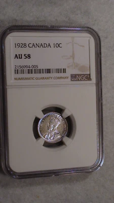 1928 Canada Ten Cents NGC AU58 SILVER 10C Coin PRICED TO SELL! - Image 1 of 4