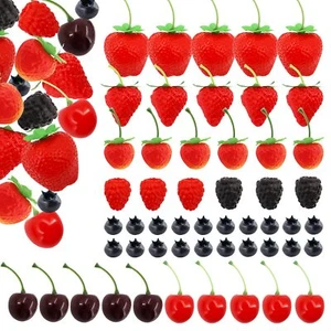 52 PCS Artificial Fake Fruit, Includes Fake Strawberries Fake Blueberries Fak... - Picture 1 of 7