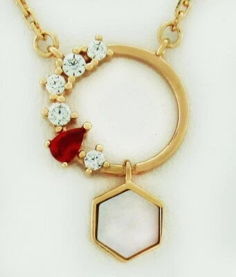 GENUINE ABALONE, RUBY & LAB CREATED WHITE SAPPHIRE Necklace .925 Silver - NWT - Image 1 of 3