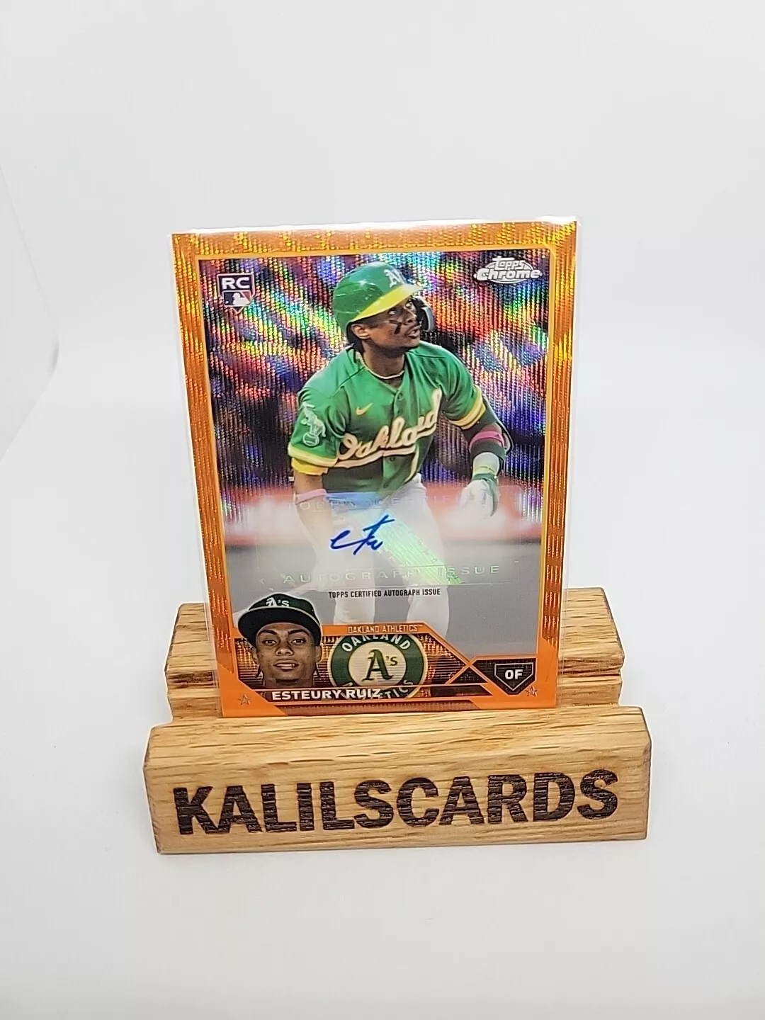 2023 Topps Chrome Update Orange Wave Esteury Ruiz Auto RC #/25 Oakland