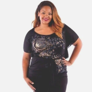 Nuevo torso para mujer talla grande oro negro con flores (Blusa) talla 1X delicioso plus - Imagen 1 de 2