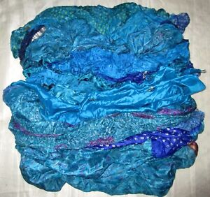 LOT PURE SILK Antique Vintage Sari REMNANT Fabrics 100 GRAMS CRAFT DOLL QUILT 37
