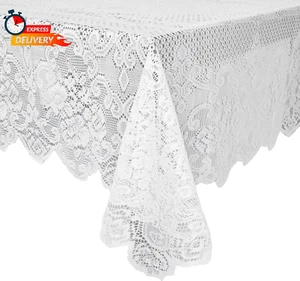 White Lace Tablecloth for Rectangular Tables, Vintage Style Wedding Table Cloths - Picture 1 of 12