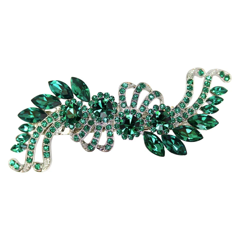 Faship Emerald Green Crystal Hair Barrette Clip