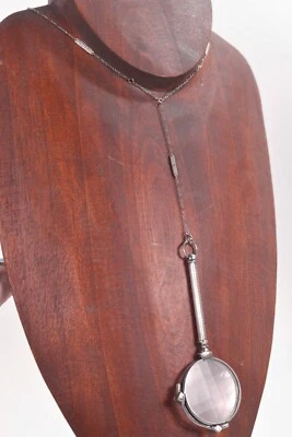 Antique sterling silver folding eyeglass opera theater with original chain - Image 1 of 4